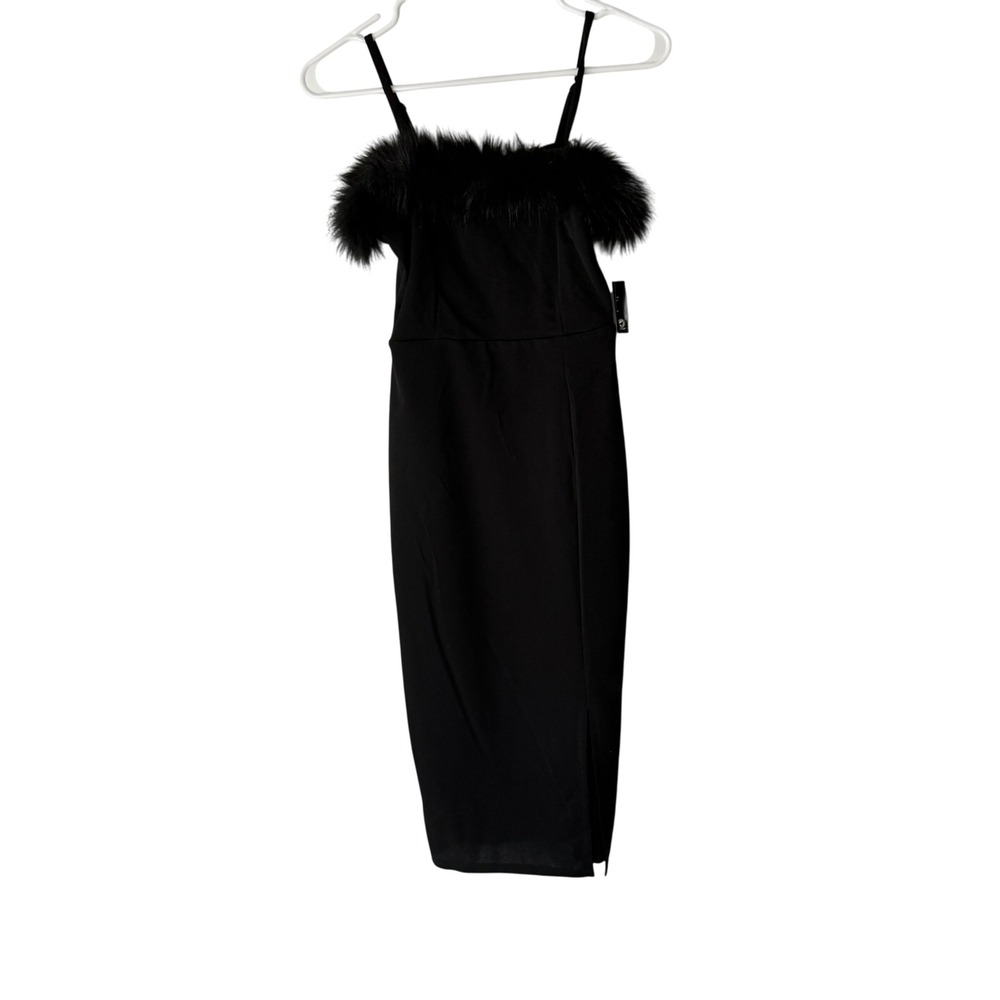 Planet Gold NWT Black Bodycon Dress with Feather Trim Cocktail Party Dress Fuzzy